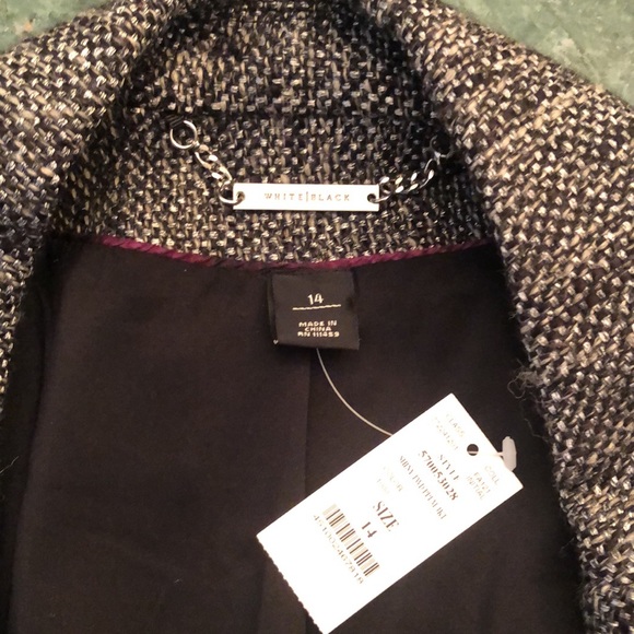 White House Black market WHBM, black white silver tweed jacket size 14 - Picture 6 of 7